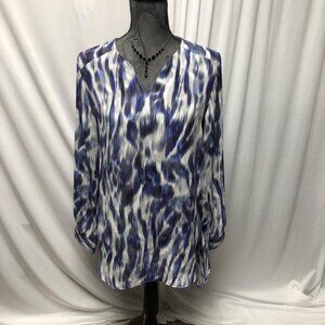 Chicos Top Womens Size 0 Small 4 Blue Gray Watercolor Print High Low Hem Blouse